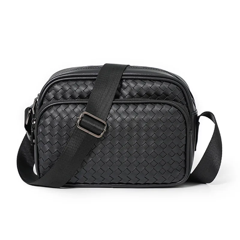 

Деловая сумка-мессенджер для мужчин, модные ранцы с горизонтальным подолом, кожаный тканый дорожный мешочек для телефона черного цвета, трендовая сумочка на одно плечо