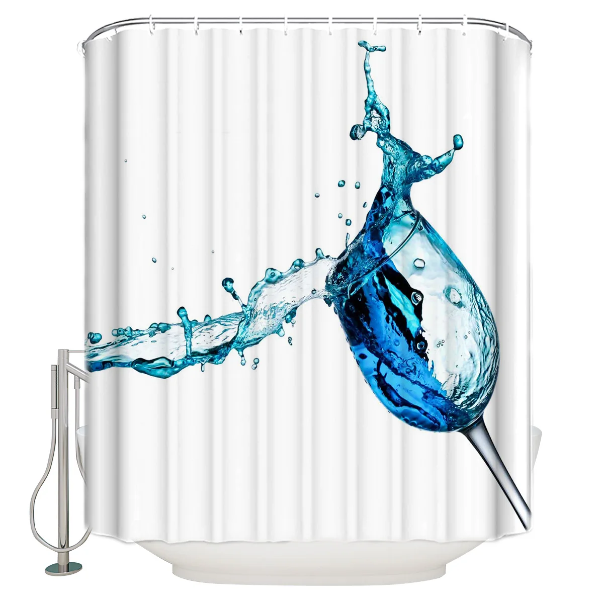

Glass Goblet Liquid Blue Tilt Shower Curtain Eco-Friendly Bath Curtain with Hooks Polyester Waterproof Curtain Bathroom Decor