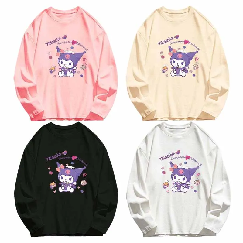 

Sanrios Anime Figure Kuromi Spring Autumn Children Top T-shirt Bottoming Shirt Cartoon Cute Girls Long Sleeve Clothing Pullover