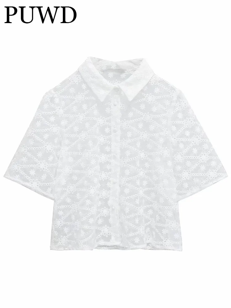 

PUWD Women Translucent Decorated Elegant Sweet Beauty Street Style Comfortable And Loose Leisure 2022 Summer Female Shirt