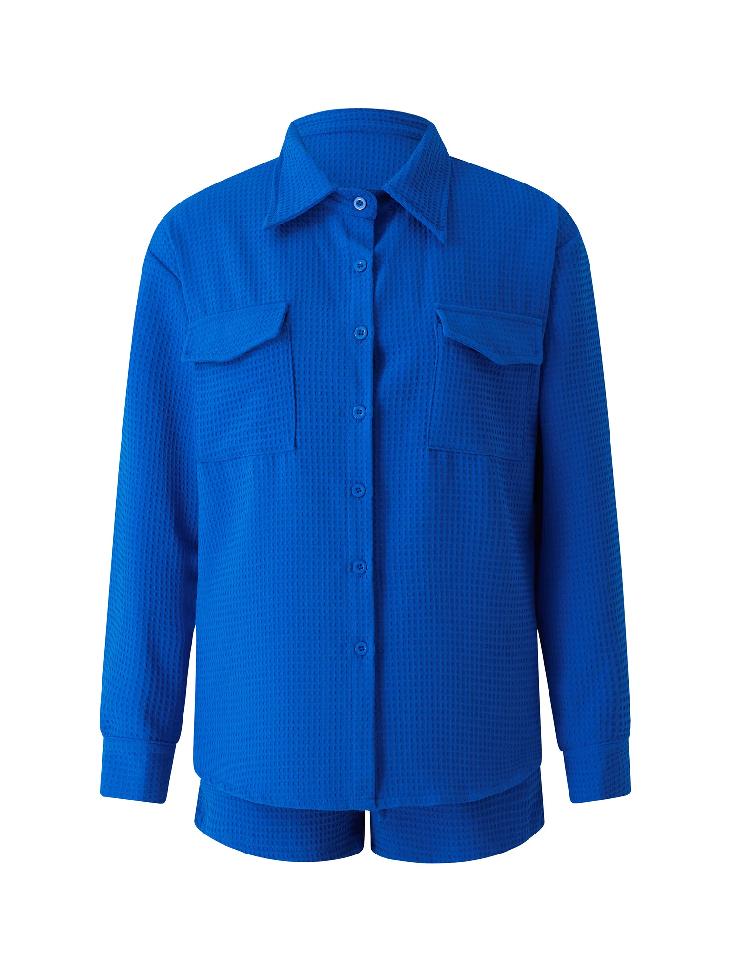 

Женский костюм из 2 предметов, Однотонная рубашка с отложным воротником и длинным рукавом, на пуговицах, эластичные короткие брюки с Кулиско...