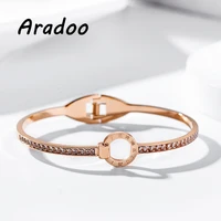 aradoo rose gold roman numeral micro set diamond open bracelet ladies light luxury versatile white collar bracelet