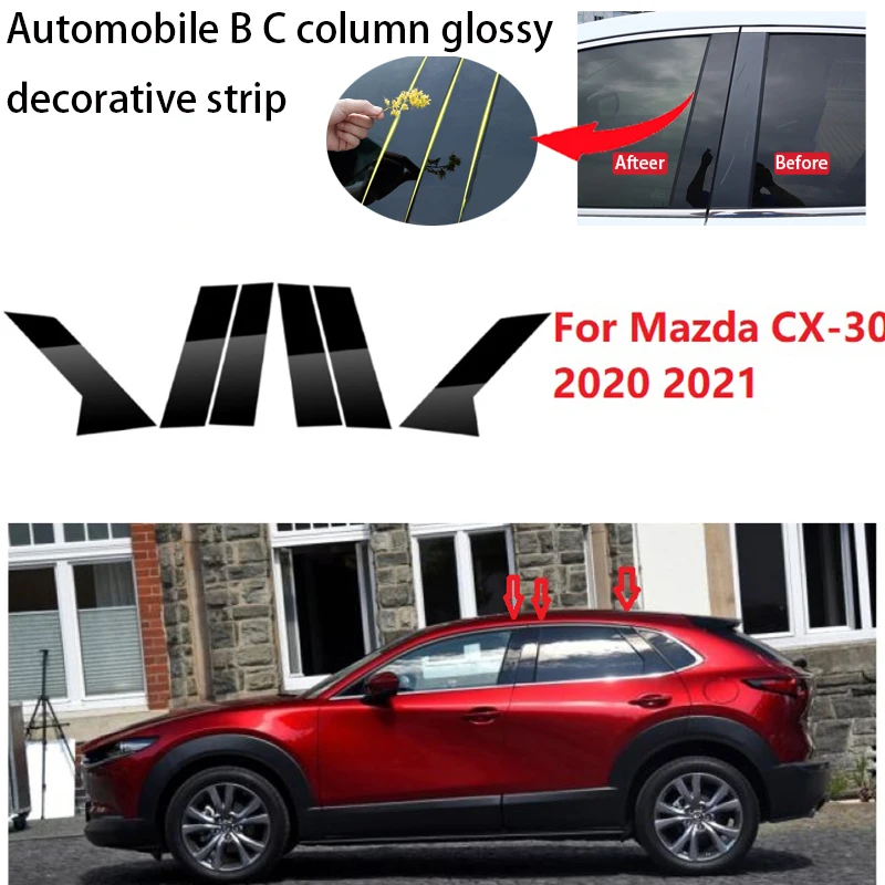

6PCS Polished Pillar Posts For Mazda CX-30 2020 2021 Car Window Trim Cover BC Column Sticker Chromium Styling