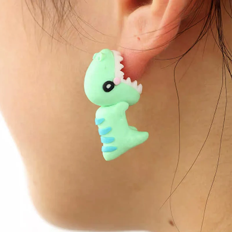 

1Pair Cartoon Animal Stud Earring For Women Cute Dinosaur Shark Whale Resin Earrings Fashion Clay Bite Ear Jewelry Gifts