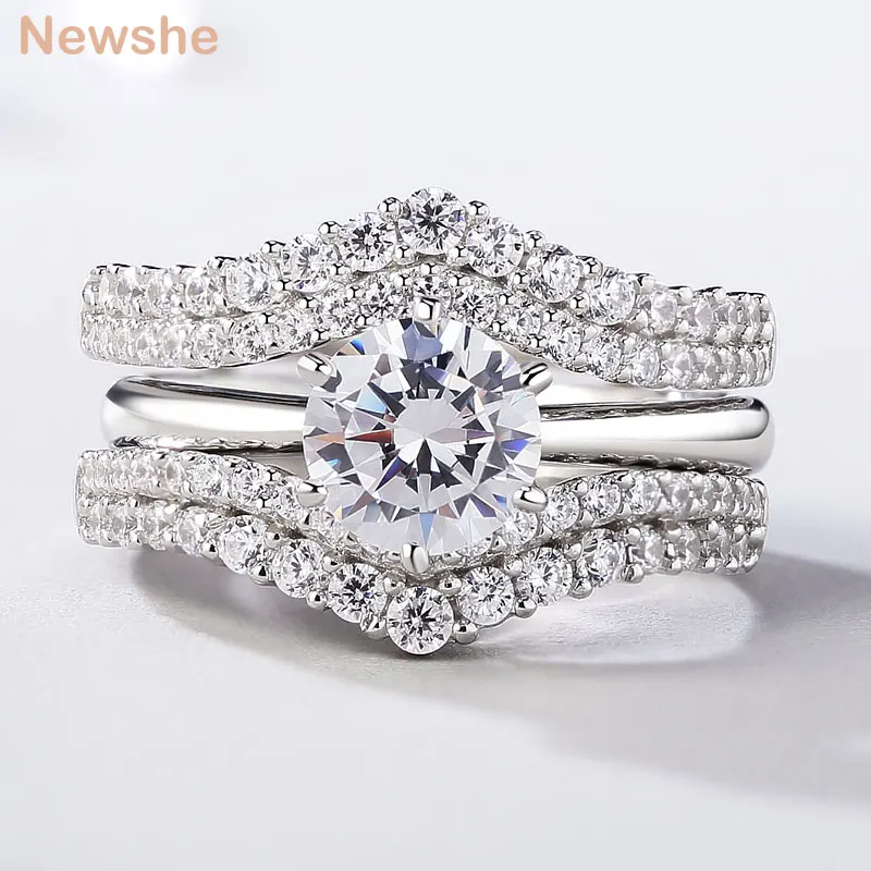 

Newshe 925 Sterling Silver Engagement Rings for Women Solitaire Round Cut AAAAA Cubic Zircon Enhancer Wedding Band Bridal Set