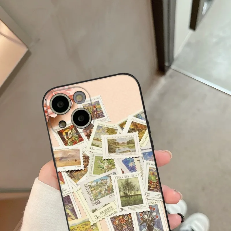Landscape Stamp Label  Phone Case FOR IPhone 14 13 11 12 Pro 8 7 Plus X 13 Pro MAX XR XS MINI Black Covers