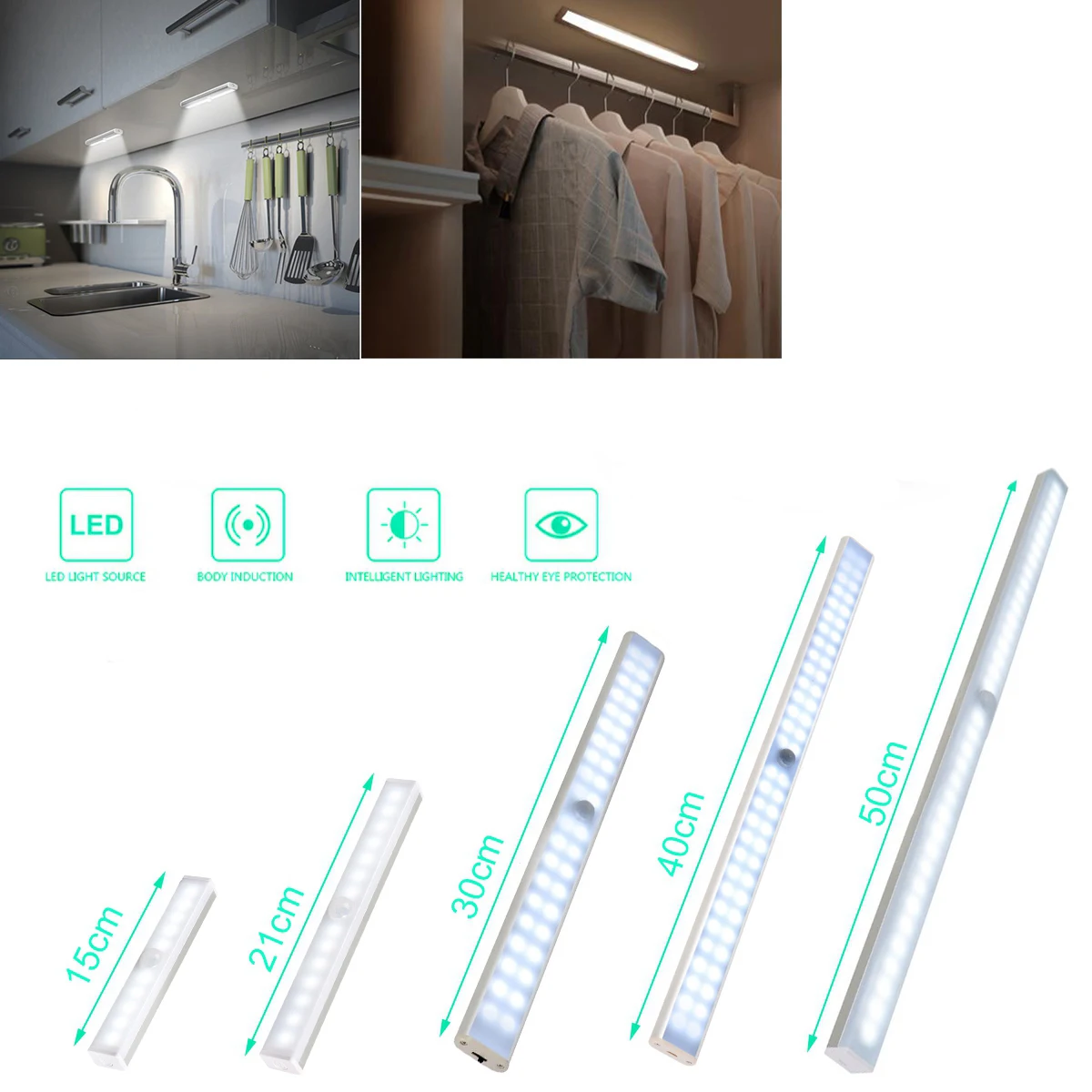 

Rechargeable LED Under Cabinet Lighting Closet Light Motion Sensor Kitchen Night Wardrobe With Magnetic Strip For Stairs Bedroom