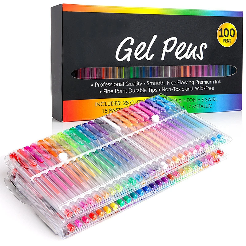 

Neon Writing Colors Colored For Drawing Books Pen Glitter Standard Set Adults Metallic 100 Gel Unique Coloring Colors Metallic