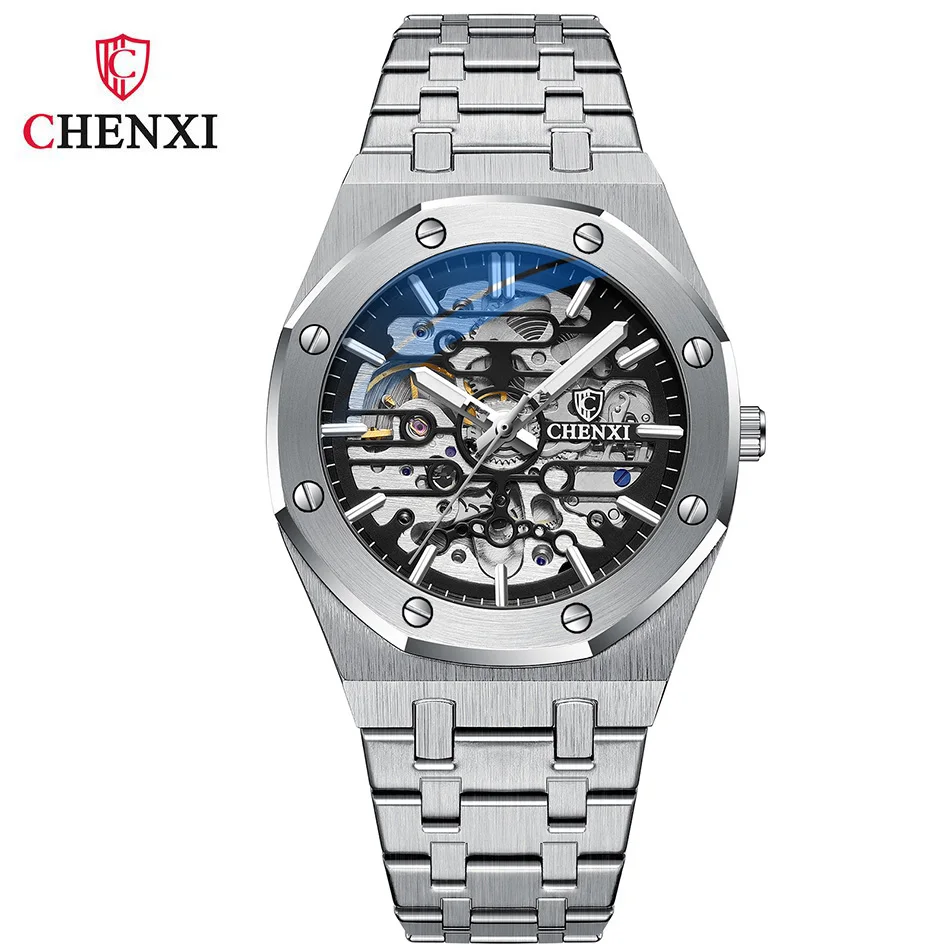 Часы наручные мужские механические с большим циферблатом модные повседневные