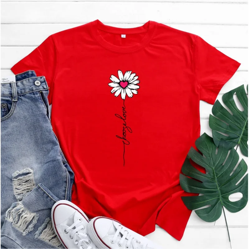 

Creative daisy plant flowers Printed graphic t shirts womens crop short sleeve tee Women's cotton t-shirt O-Neck free shipping