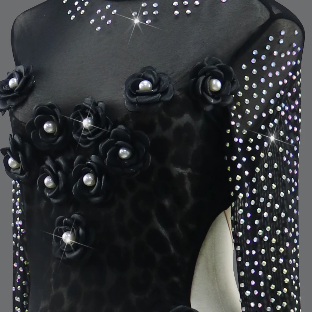 Черный сценический костюм платье для латиноамериканских танцев модель 2024 года