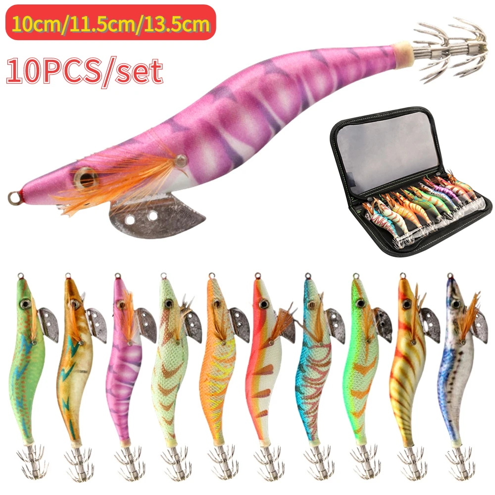 

10Pcs/Pack Luminous Shrimp Fishing Bait 10cm/11.5cm/13.5cm Fluorescent Fishing Lures Squid Jig Hooks Fishing Accessories Tackles