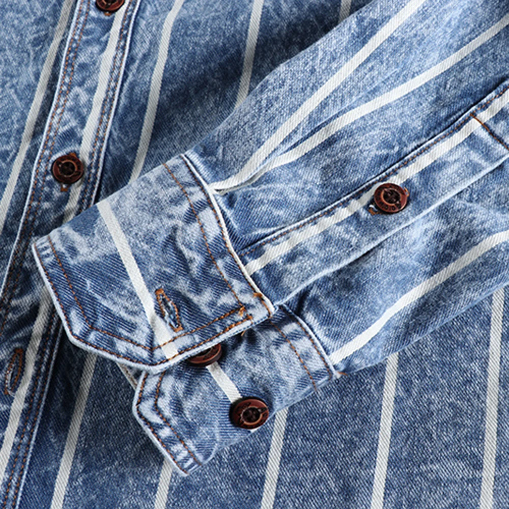 New Arrivals Quality Mens Jeans Shirt Spring Autumn Summer Coat Shirt Stripe Printed Business Top Tee Shirts Streetwear European