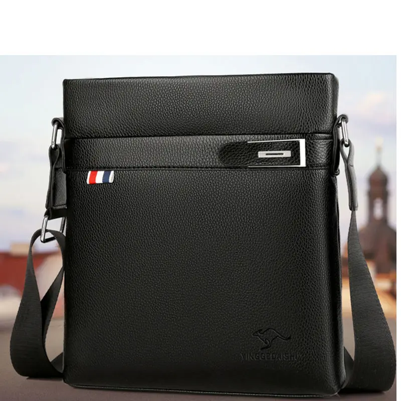 

Сумка на плечо мужская из экокожи, брендовый Повседневный мессенджер, деловая Вертикальная квадратная сумочка через плечо, цвет черный/коричневый, 11 дюймов