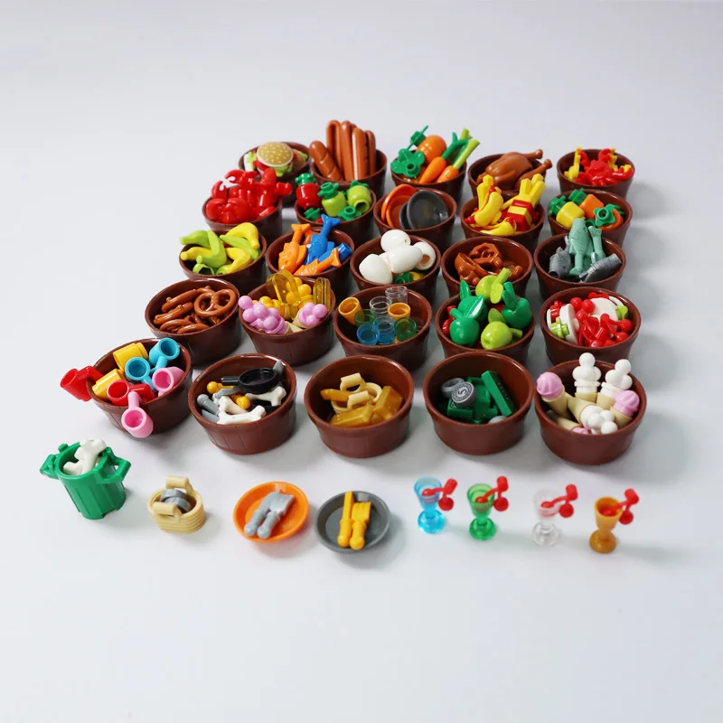 

Citi Food Blocks Toys for Children Montessori Pretend Play City Friends Classic Building Bricks Fast Food MOC Parts Accessories