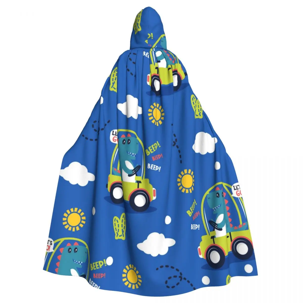

Adult Cloak Cape Hooded Cute Dinosaur In Car Cartoon Medieval Costume Witch Wicca Vampire Elf Purim Carnival Party