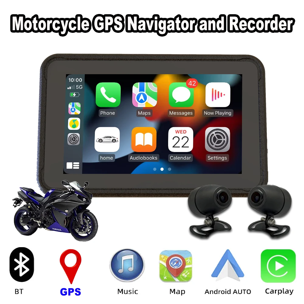 

Motorcycle GPS Navigation and Motorcycle Recorder 2in1 Wireless CarPlay and Android Auto,Siri and Google Assistant Compatible