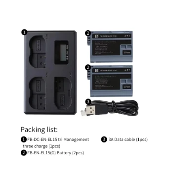 Комплект аккумуляторов и зарядного устройства FB EN EL15 EL15C 2400 мАч для камеры Nikon Z8 Z7II