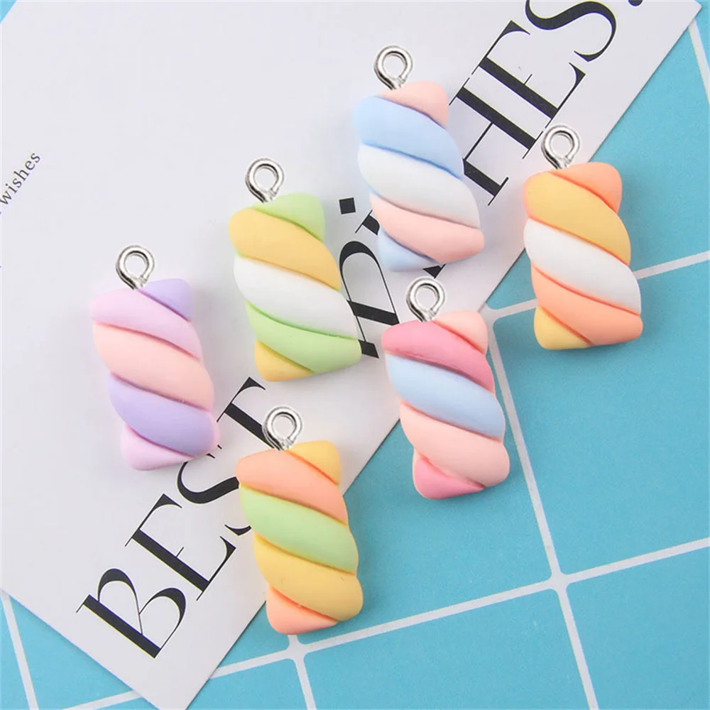 10Pcs Simulation Marshmallow Resin Charms DIY Earrings Necklaces Jewelry Making Accessories Keychain Decor Cotton Candy Pendants