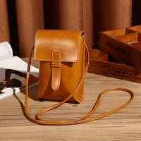new ladies mobile phone bag retro oil wax leather shoulder bag glossy portable mini diagonal bag universal storage coin purse