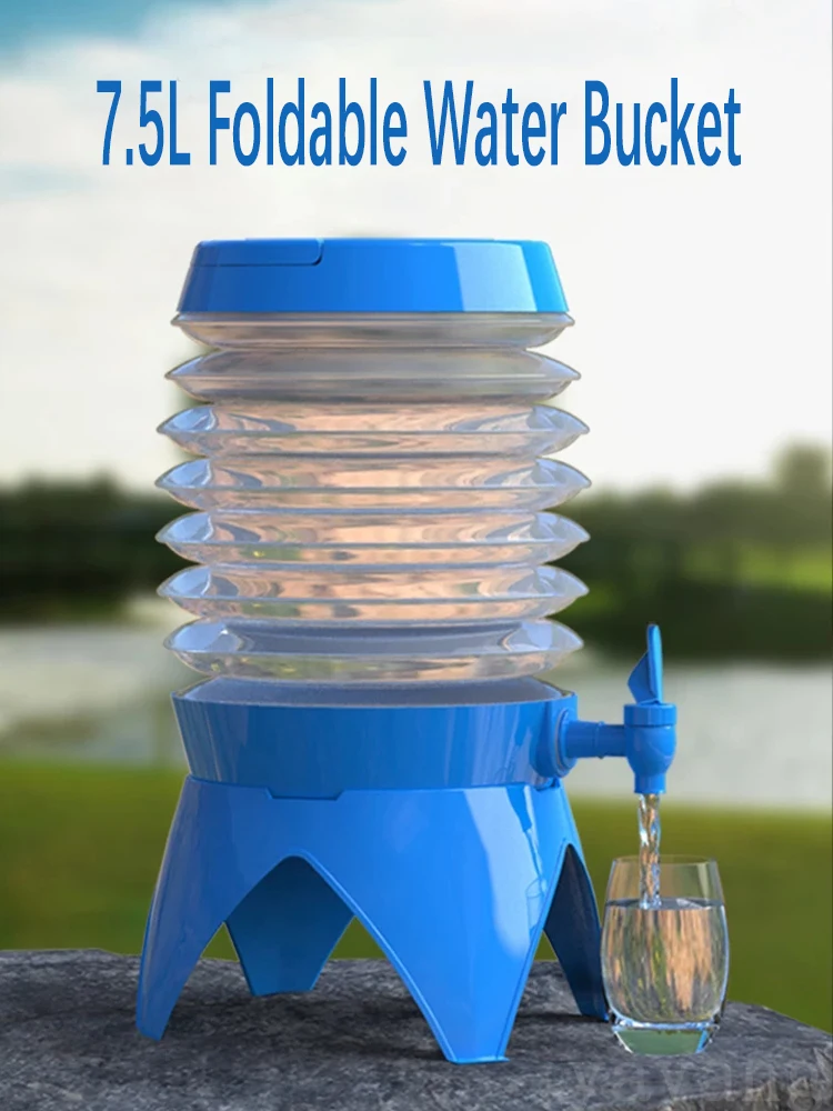 

7.5L Outdoor Foldable Water Container Folding Water Bucket Camping Travel Beverage Dispenser Drinking Water Storage Tap Bucket