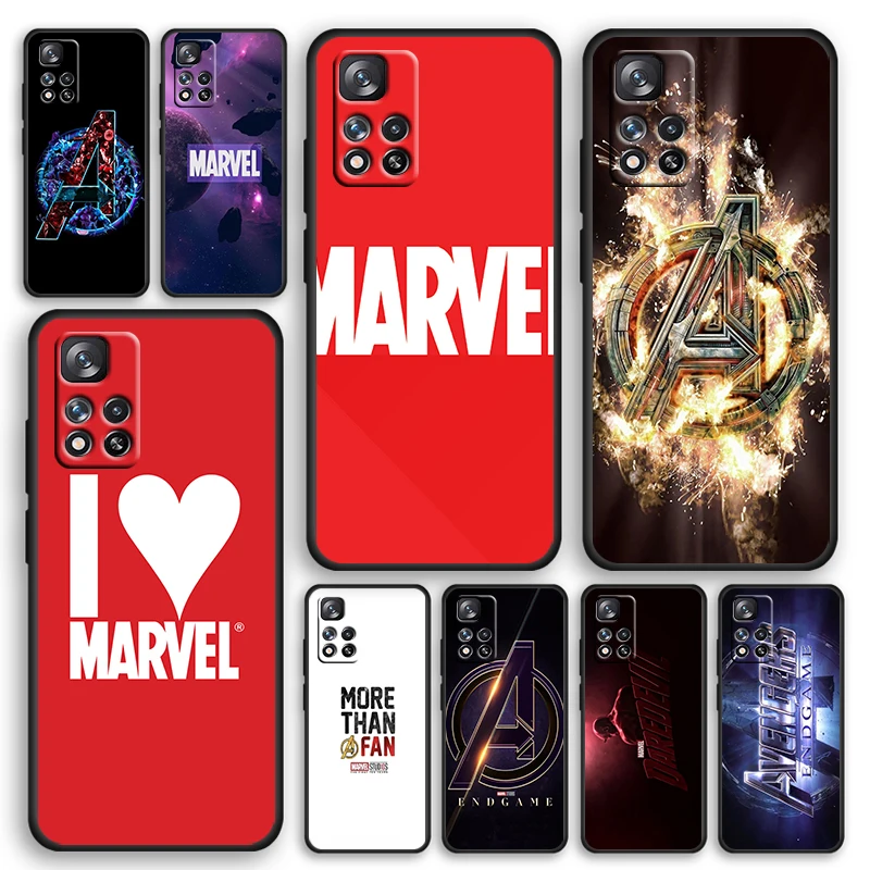 

Marvel Avengers Logo Art Black Phone Case For Xiaomi Redmi Note 12 11E 11S 11 11T 10 10S 9 9T 9S 8T 8 Pro Plus 5G Cover