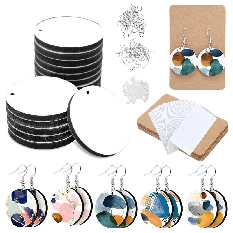 

50PCS MDF Board Heat Transfer Earring Unfinished Wood Earring DIY Making Craft