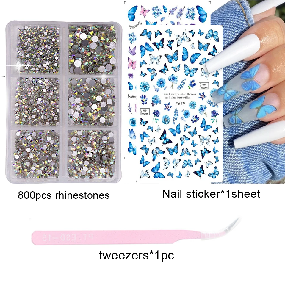 

Набор инструментов Стразы для дизайна ногтей, объемные украшения в коробке разных размеров, с искусственными камнями и бриллиантами