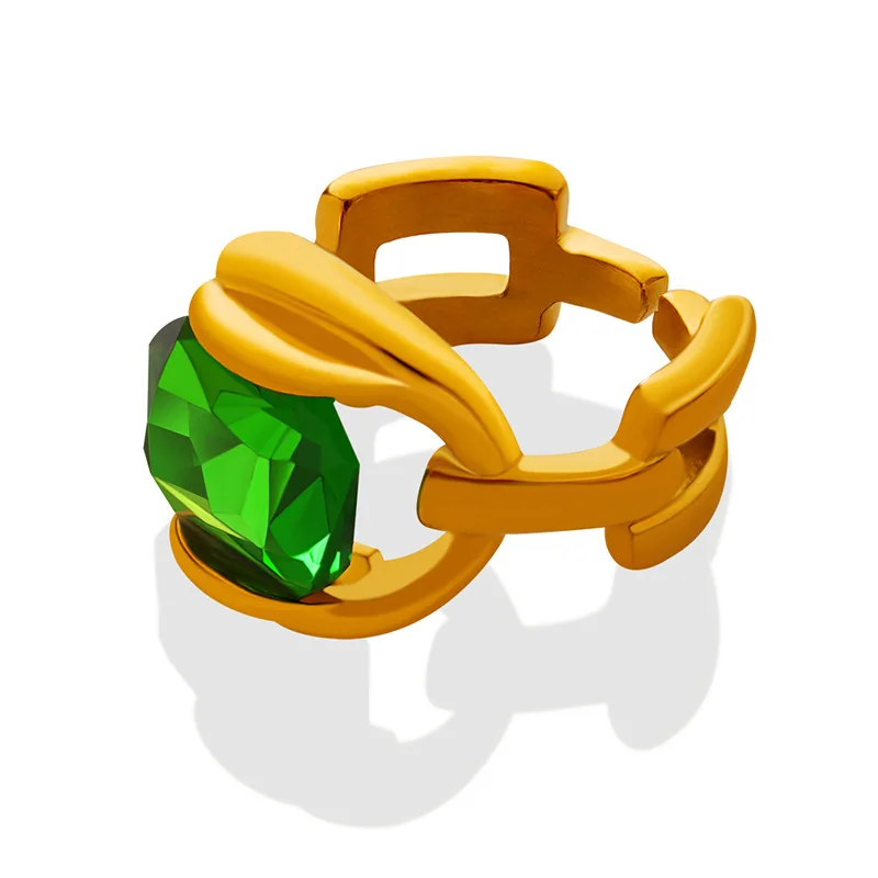 

Кольца с изумрудом и кристаллами, нишевые винтажные аксессуары, изящное Сверкающее титановое стальное кольцо, трендовые женские ювелирные изделия