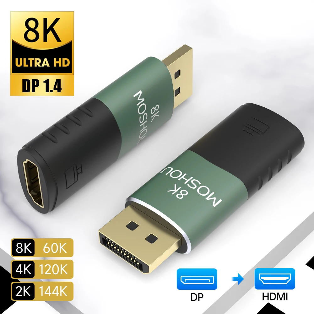 

MOSHOU 8K@60Hz DP 1.4 to HDMI 2.1 Cable Adapter Female to Male Convertor for HDTV PS4 PS5 Laptop 4k@120Hz DP to HDMI Extender