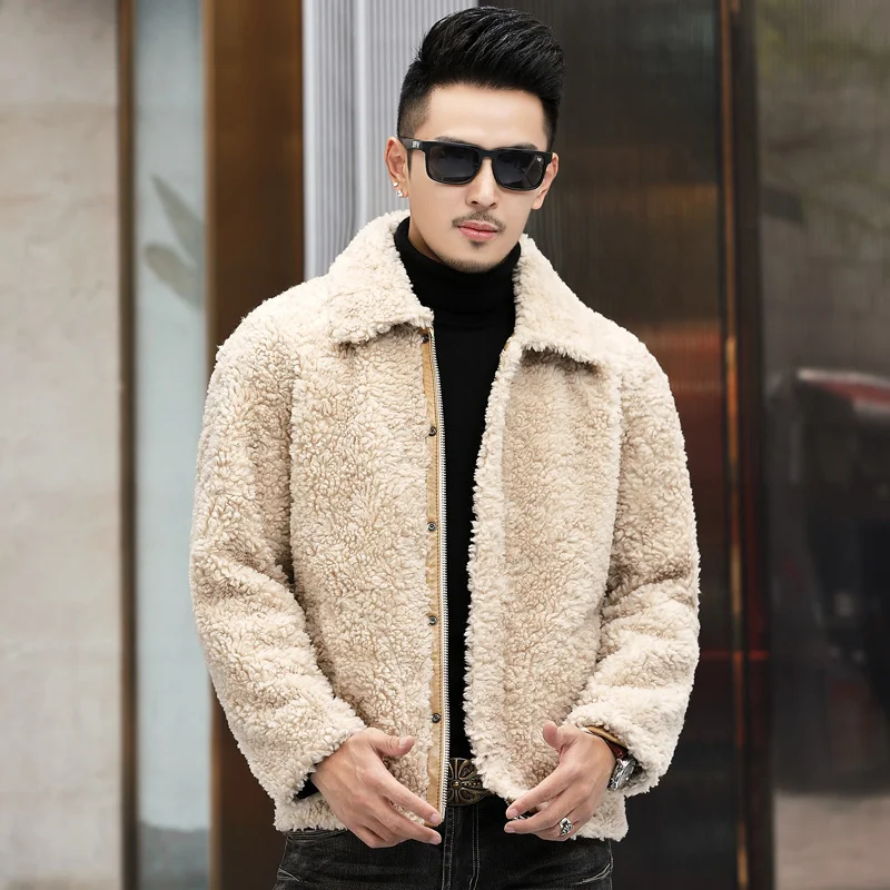 

Winter Real Fur Coat Men's 100% Wool Jacket Male Casual Sheep Shearing Jackets Short Black Coats Korean Chaquetas Hombre SQQ1018