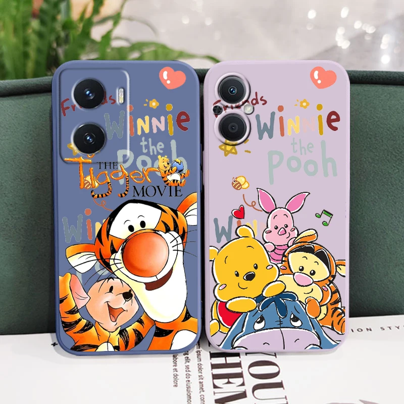 

Disney Winnie and Tiger Cute Phone Case For OPPO Find X5 X3 X2 Lite Pro Neo A5 A53 A94 4G 5G Liquid Left Rope Soft Cover