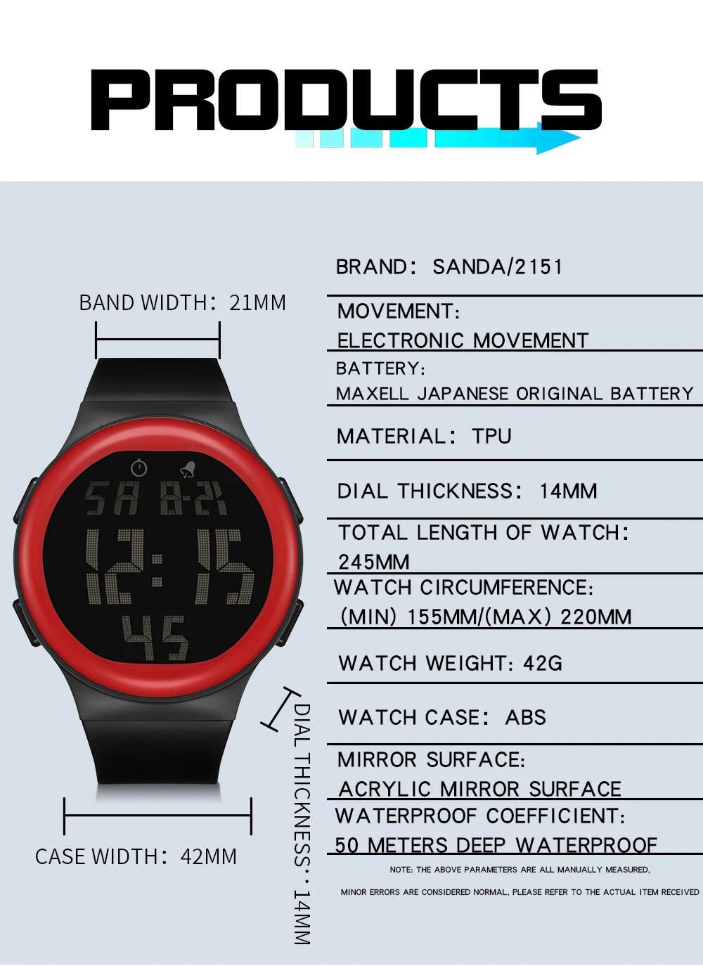 SANDA Мужские Модные Цифровые Кварцевые Наручные Часы С Мягким Ремешком Из ТПУ