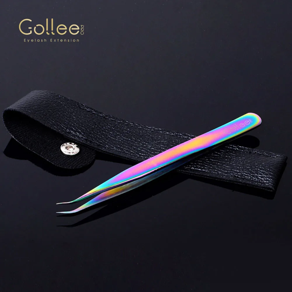 Gollee 1PCS Multi Colored Volume Eyelash Tweezer Anti-Static Tweezers Eyelash Extensions Salon Stainless Steel Lash Tweezers