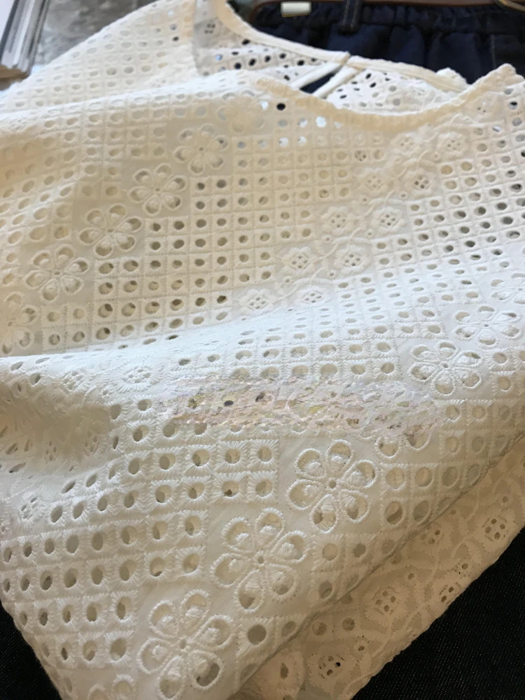 Женская винтажная блузка с круглым вырезом белая ажурная рубашка цветочной