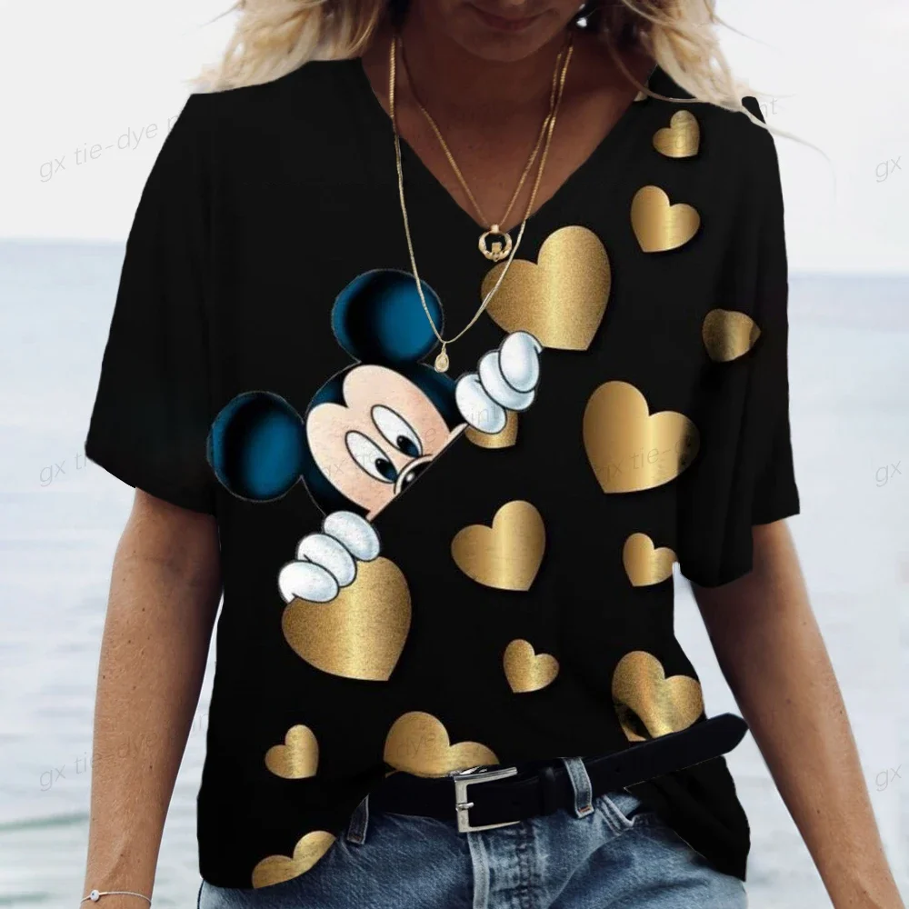 Женская футболка с коротким рукавом V-образным вырезом и 3D-принтом