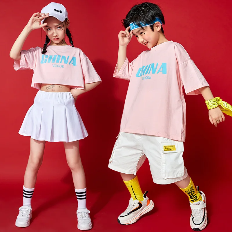 

Kids Modern Ballroom Dance Costumes Girls Jazz Dance Practice Clothes Children'S Day Catwalk Show Stage T-Shirt Skirt 110-180
