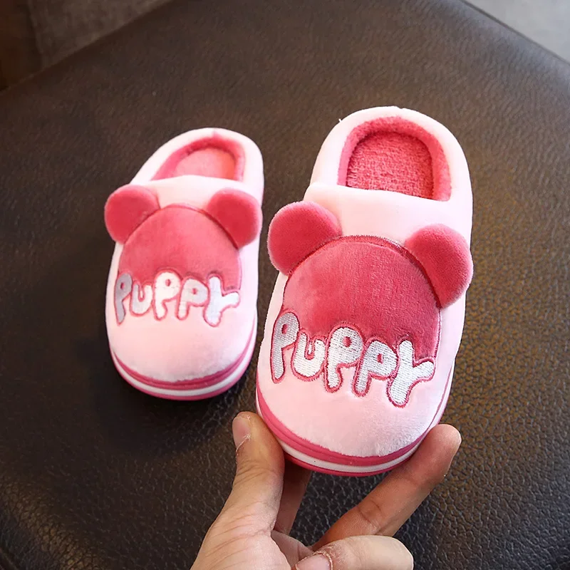 

Winter Kids Cotton-padded Slippers Baby Cartoon Bear Cute Flat Indoor Soft Solid Simple Girls and Boys Warm Shoes Drop Shipping