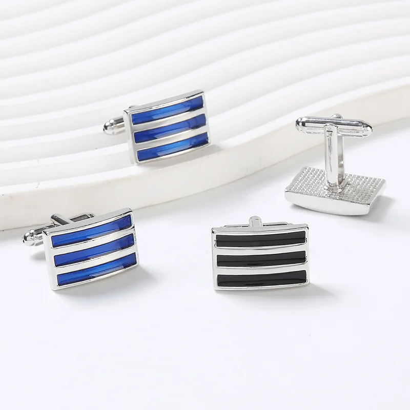 

Novelties Black Blue Man Rectangle Streak Cufflinks Shirt Men Firefighters Wedding Personalized Luxury Brand Jewelry Wholesale