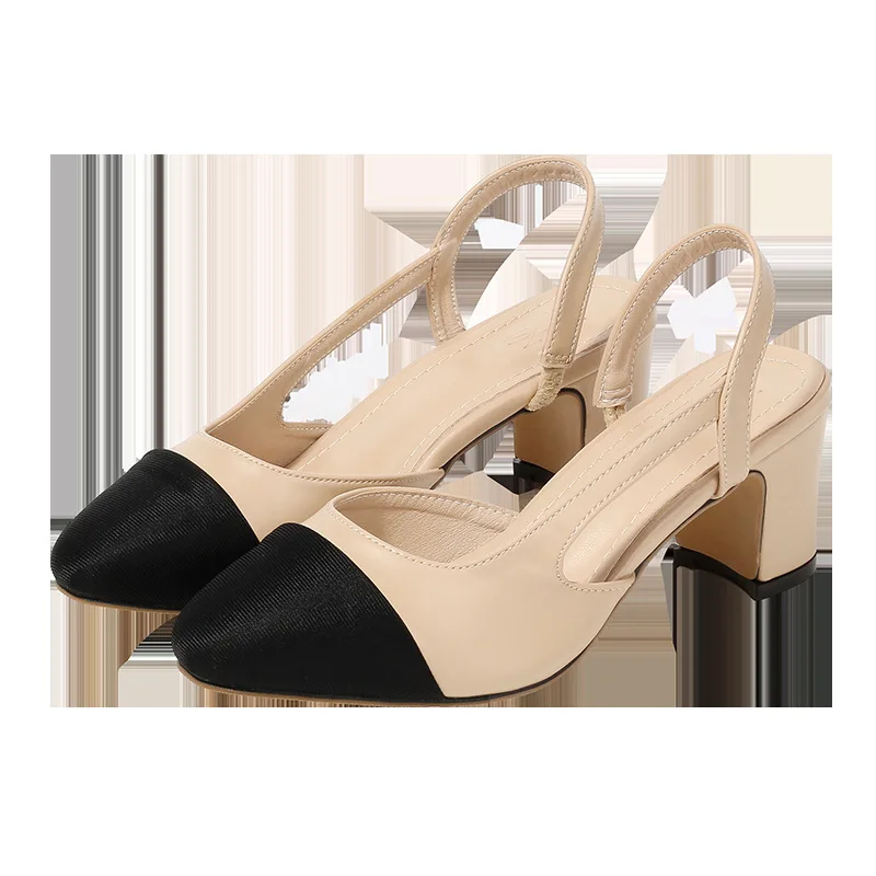 Nubuck Cowhide Out Sandals Mid Heel Summer Slip-on Buckle Ladies Shoes Artificial Open Toe Casual Wedding Pumps Women Sandalias