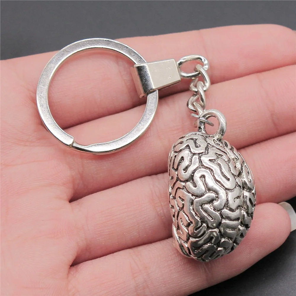 

Souvenirs Gift Dropshipping Antique Silver Color 21x37mm Brain Pendant Keyring