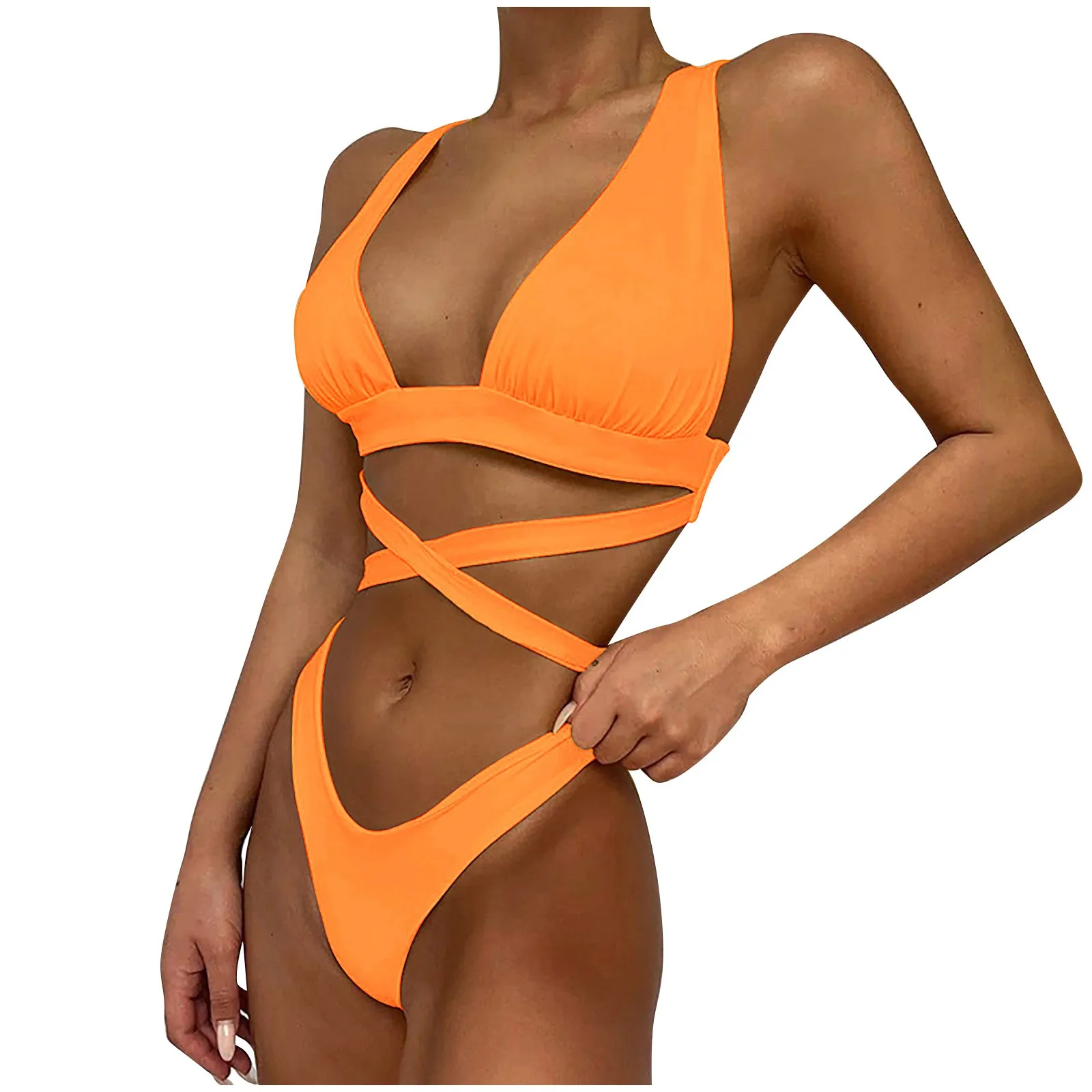 

Женский купальный костюм s, женский купальник сплошного цвета из двух предметов, купальный костюм с разрезом, тренировочный костюм с высоко...