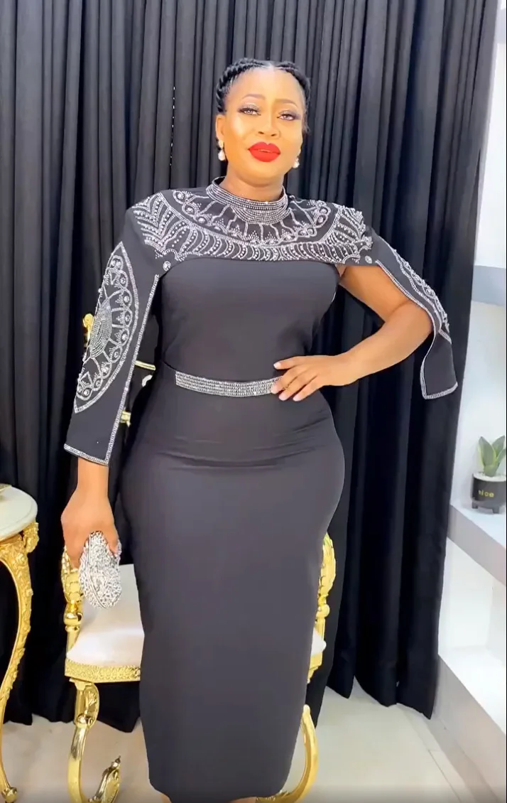 Plus Size Women's Dress Fashion Women's Large Heavy Industry Hot Diamond Party Evening Dress Solid Color Daily Commuter Dress