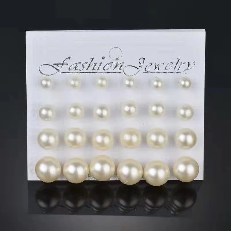 

12 pairs White Simulated Pearl Earrings Set For Women Jewelry On Ear Ball Stud Earrings kit Bijouteria brincos Bijoux