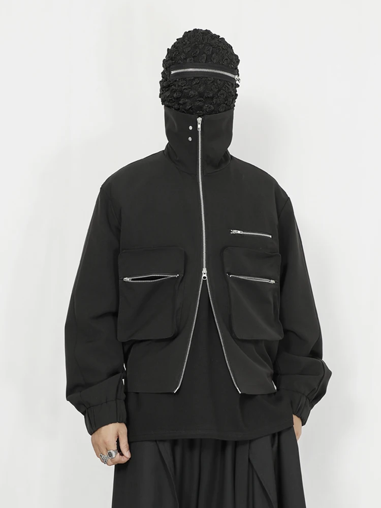 Оригинальная мужская повседневная куртка темно-черного цвета дизайн ощущение