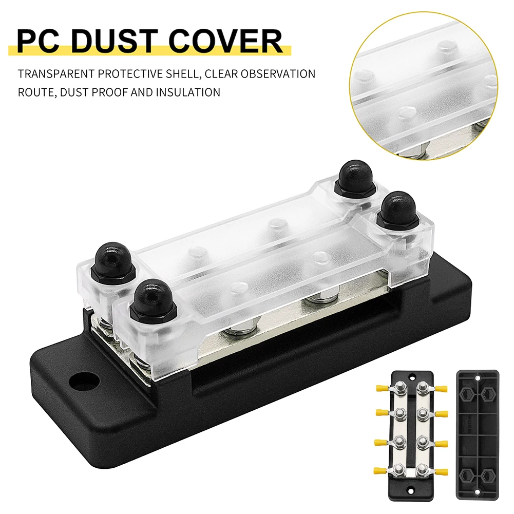

Dual Row 8 Terminals 150A Bus Bar 2*M4 Studs 6*M4 Screws Power Distribution Block with Ring Terminals Dust Cover for Car Boat