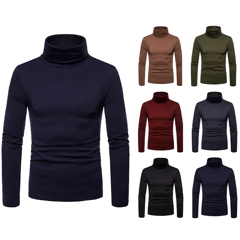 

Fashion Men's Casual Slim Fit Basic Turtleneck Knitted Sweater High Collar Pullover Male Double Collar Autumn Winter Tops