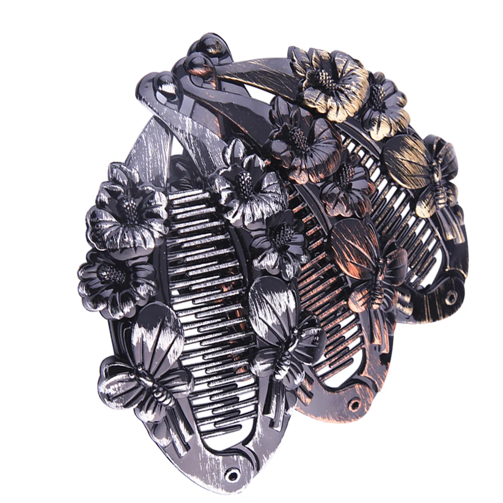 

9pcs Retro Fish Shape Banana Hair Clips Resin Flower Decor Ponytail Holder Hair Clamps (Golden Silver Red Bronze for Each 3pcs)