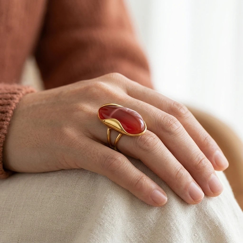 Фото Кольцо Miia Jewelry из нержавеющей стали с 18-каратным золотым покрытием, открытое, регулируемое, нестандартной формы, с цветной смолой, эффектное кольцо для женщин. №3