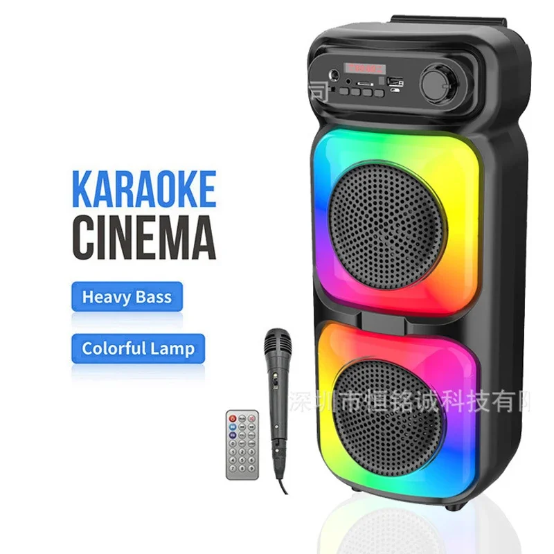 

Dual 4 Inches Outdoor Trolley Fashion Portable Colorful Lighting Bluetooth Speaker Camping Party Box Caixa De Som Heavy Bass USB